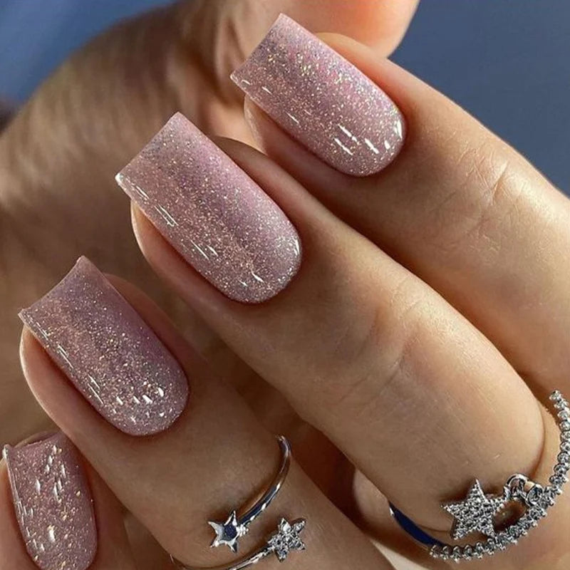 Press-On Nail Set Glitter Acrylic Self-Adhesive Set of 24