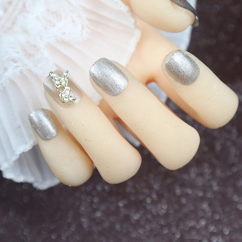 Press-On Nail Set Glitter Butterfly Reusable Set of 24