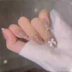 Press-On Nail Set Glitter Finish Bow Accents Peel-And-Press