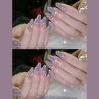 Press-On Nail Set Glitter Finish Glue-On Adhesive