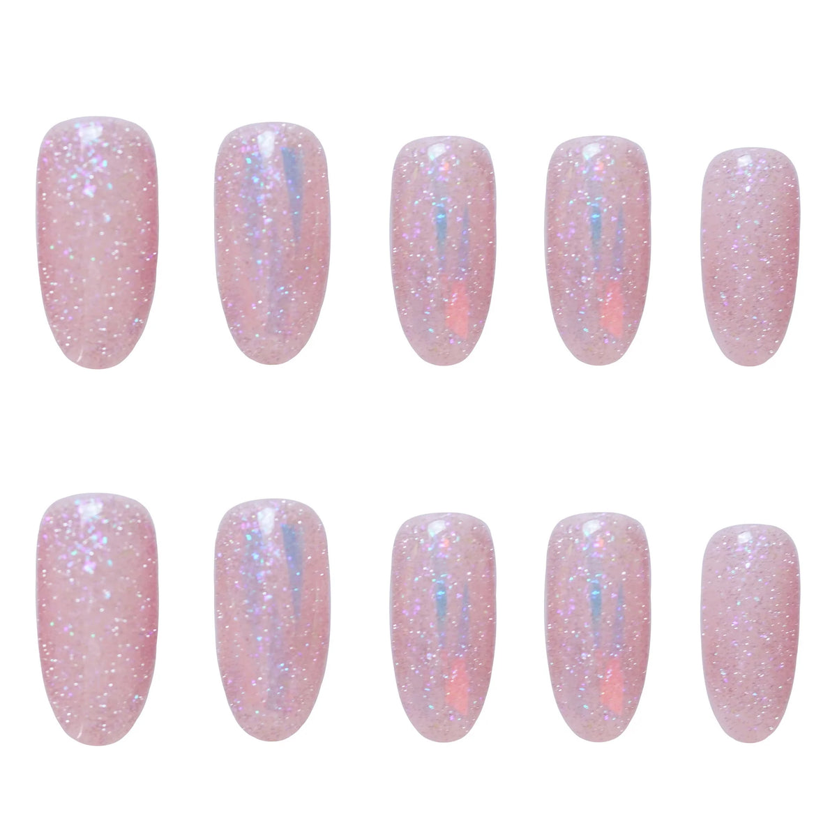 Press-On Nail Set Glitter Finish Glue-On Adhesive