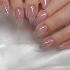 Press-On Nail Set Glitter Finish Pre-Applied Adhesive & Reusable