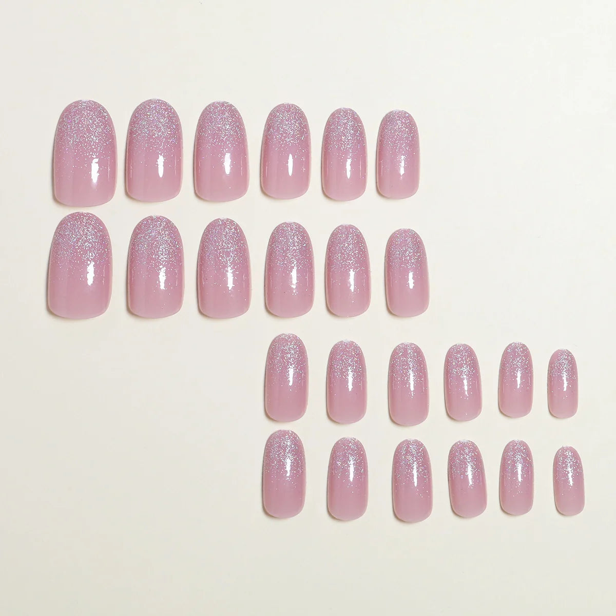 Press-On Nail Set Glitter Finish Pre-Applied Adhesive & Reusable