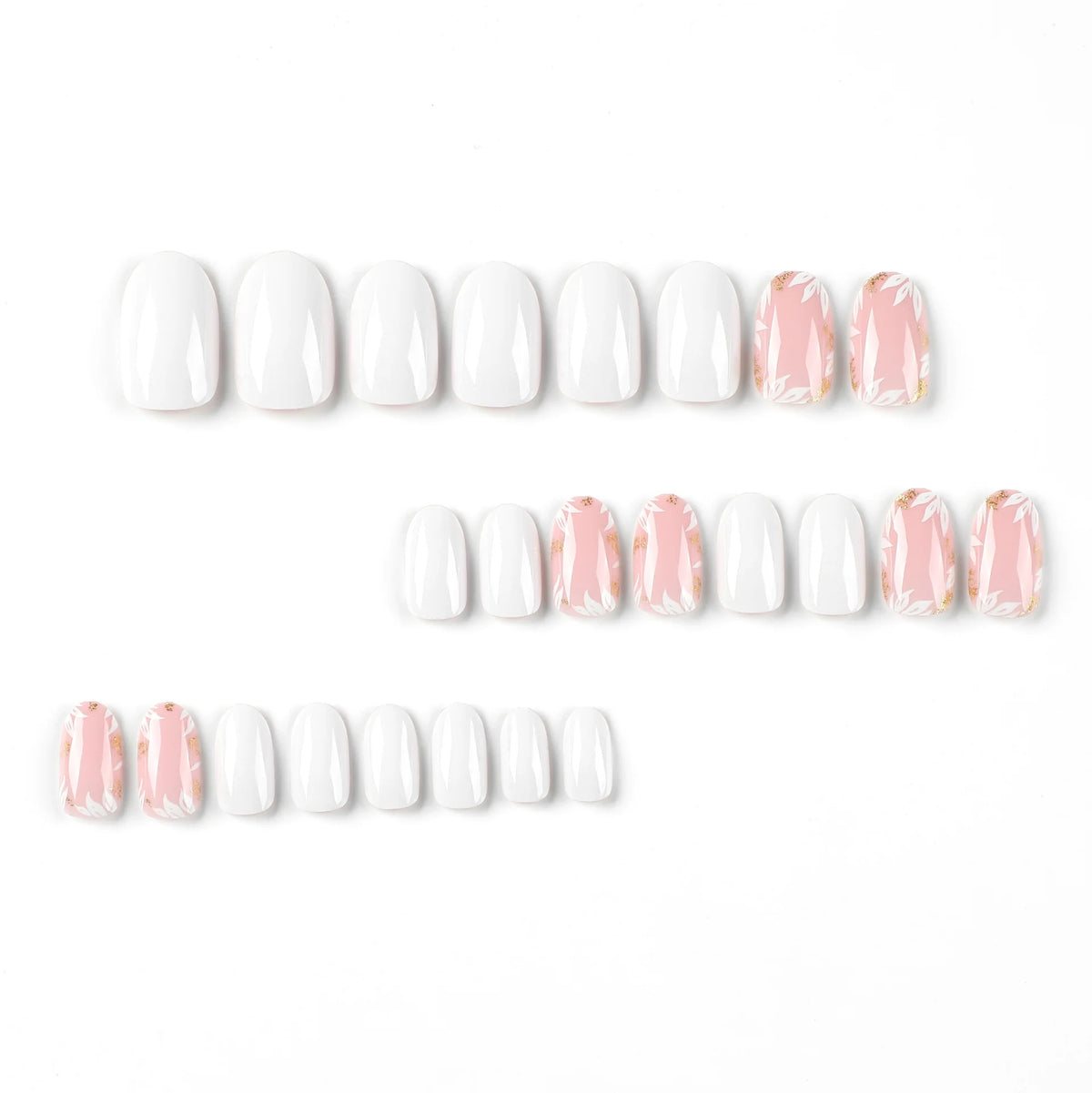 Press-On Nail Set Glitter & Floral Accents Long Lasting