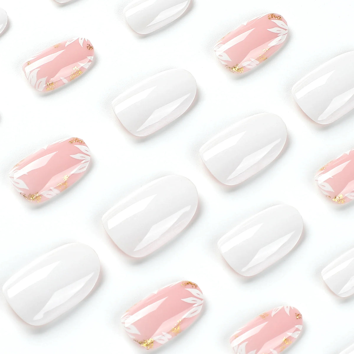 Press-On Nail Set Glitter & Floral Accents Long Lasting