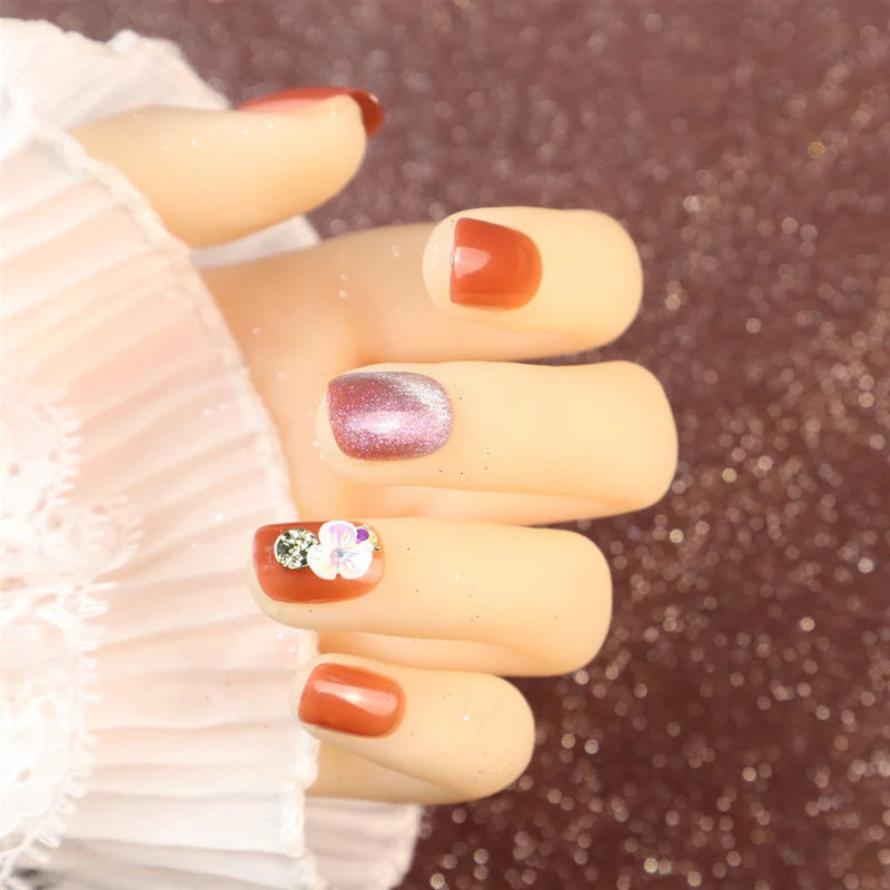 Press-On Nail Set Glitter Floral Peel & Press Multiple Sizes