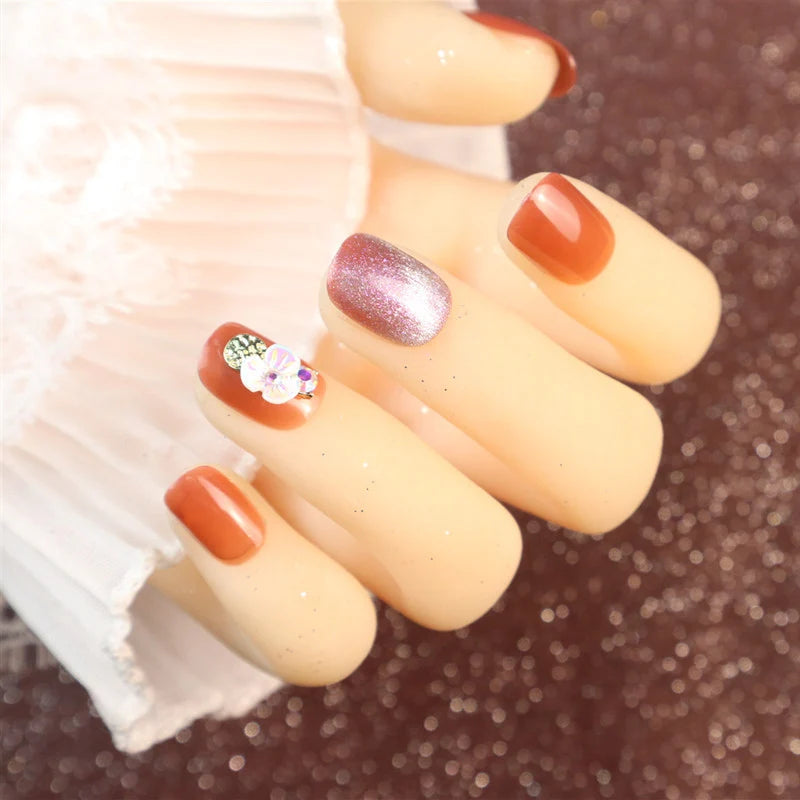 Press-On Nail Set Glitter Floral Peel & Press Multiple Sizes