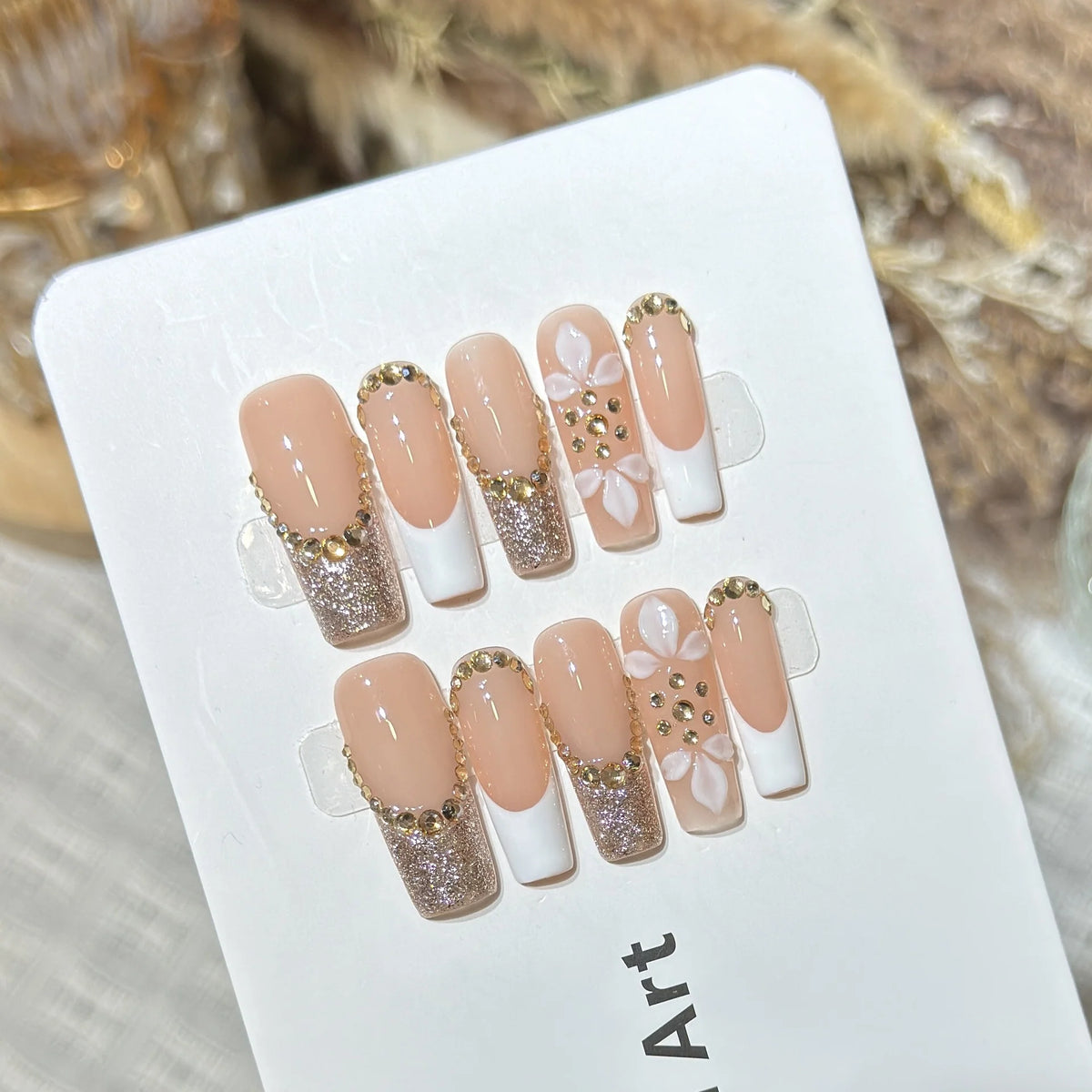 Press-On Nail Set Glitter & Floral Quick Application