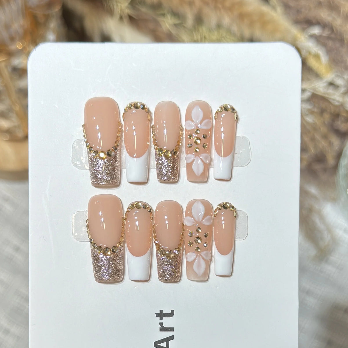 Press-On Nail Set Glitter & Floral Quick Application