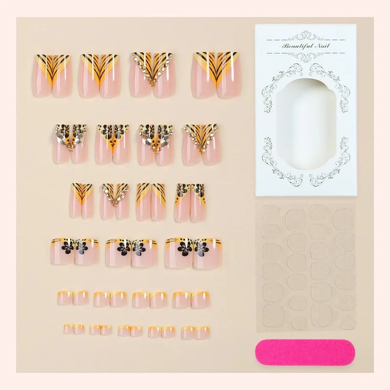 Press-On Nail Set Glitter & Floral Reusable