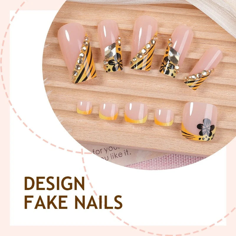 Press-On Nail Set Glitter & Floral Reusable