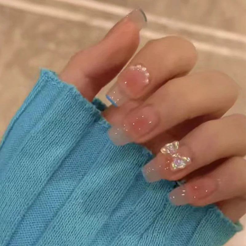 Press-On Nail Set Glitter French Tip Reusable