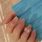 Press-On Nail Set Glitter French Tip Reusable