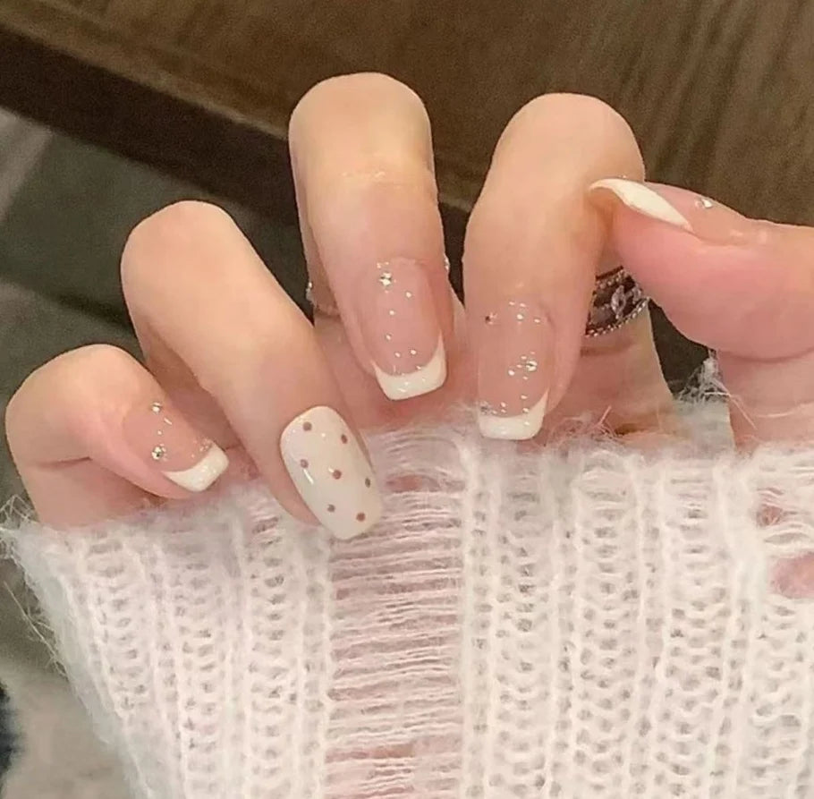 Press-On Nail Set Glitter French Tip Salon-Quality