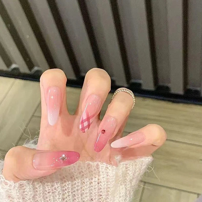 Press-On Nail Set Glitter French Tip Salon-Quality
