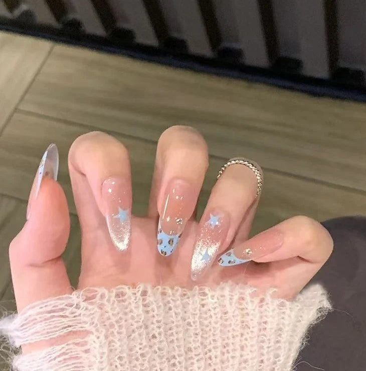 Press-On Nail Set Glitter French Tip Salon-Quality