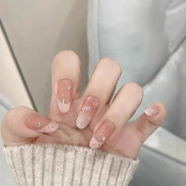 Press-On Nail Set Glitter French Tip Salon-Quality
