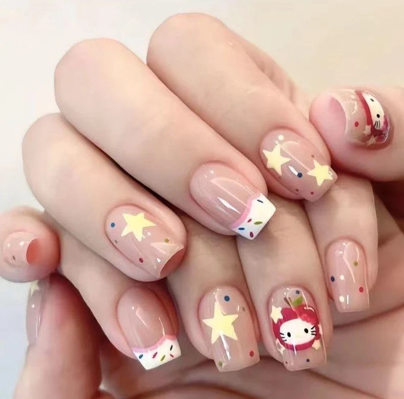 Press-On Nail Set Glitter French Tip Salon-Quality