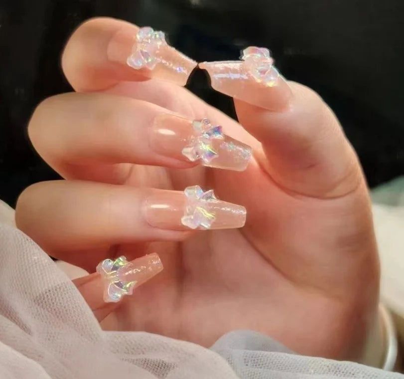 Press-On Nail Set Glitter French Tip Salon-Quality