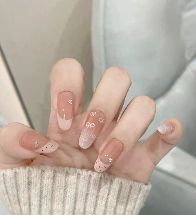 Press-On Nail Set Glitter French Tip Salon-Quality