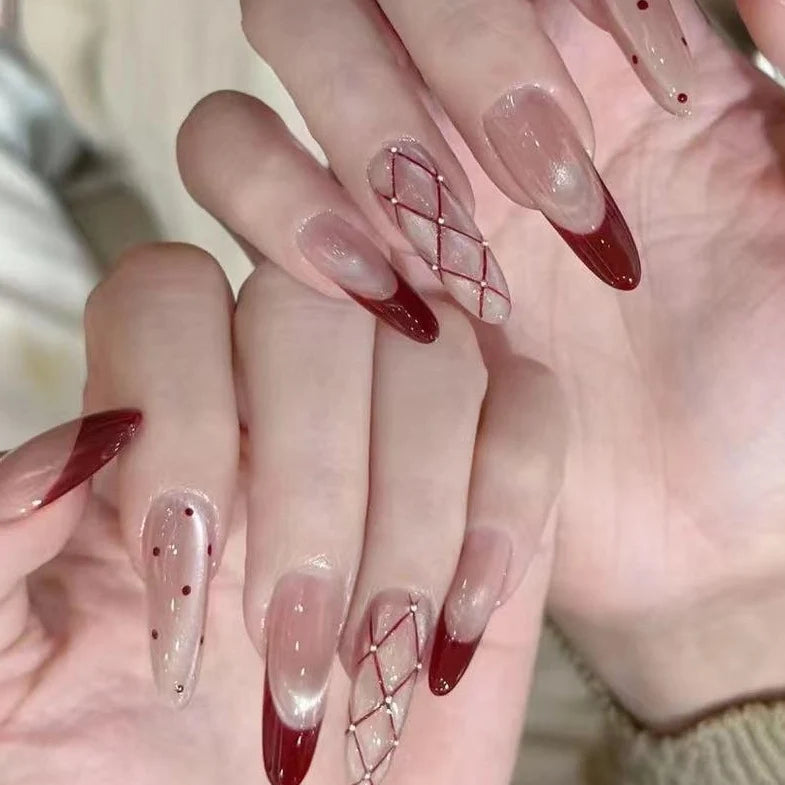 Press-On Nail Set Glitter French Tip Salon-Quality