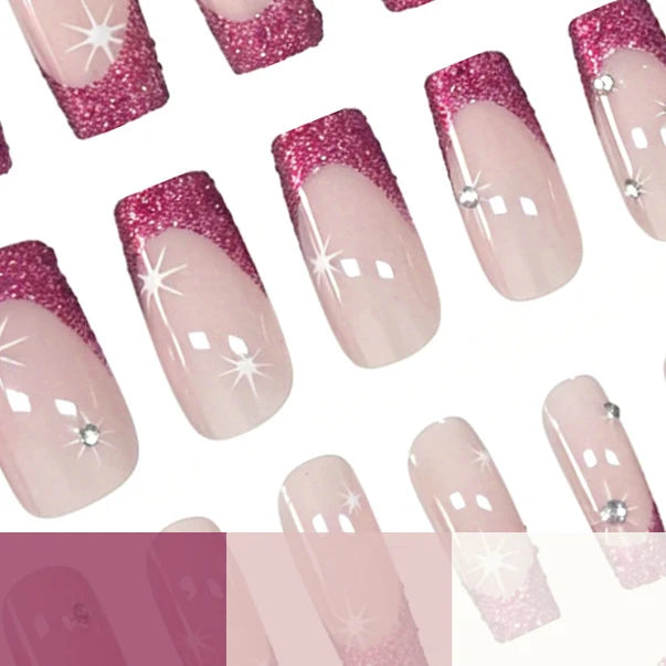 Press-On Nail Set Glitter French Tips Set of 24