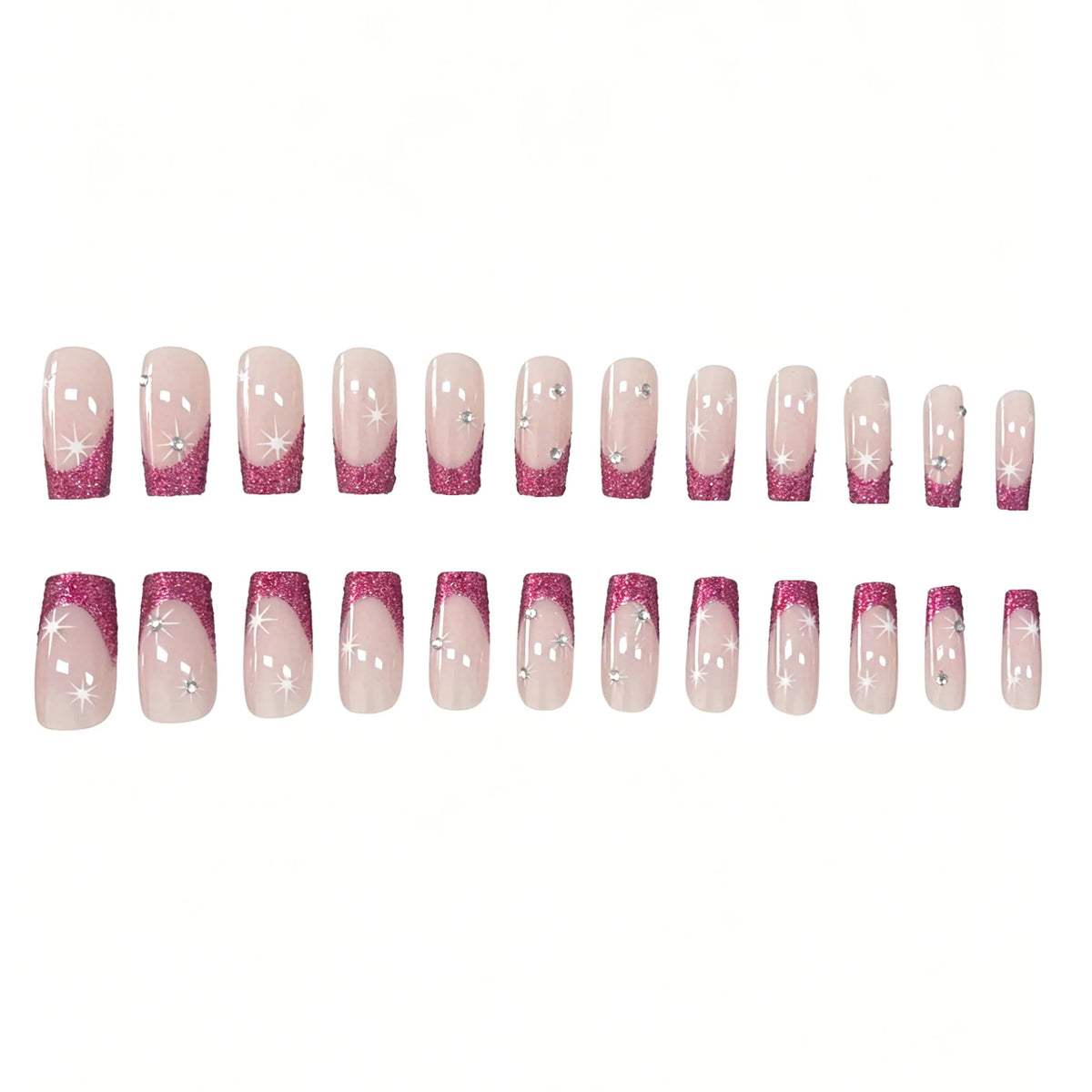 Press-On Nail Set Glitter French Tips Set of 24