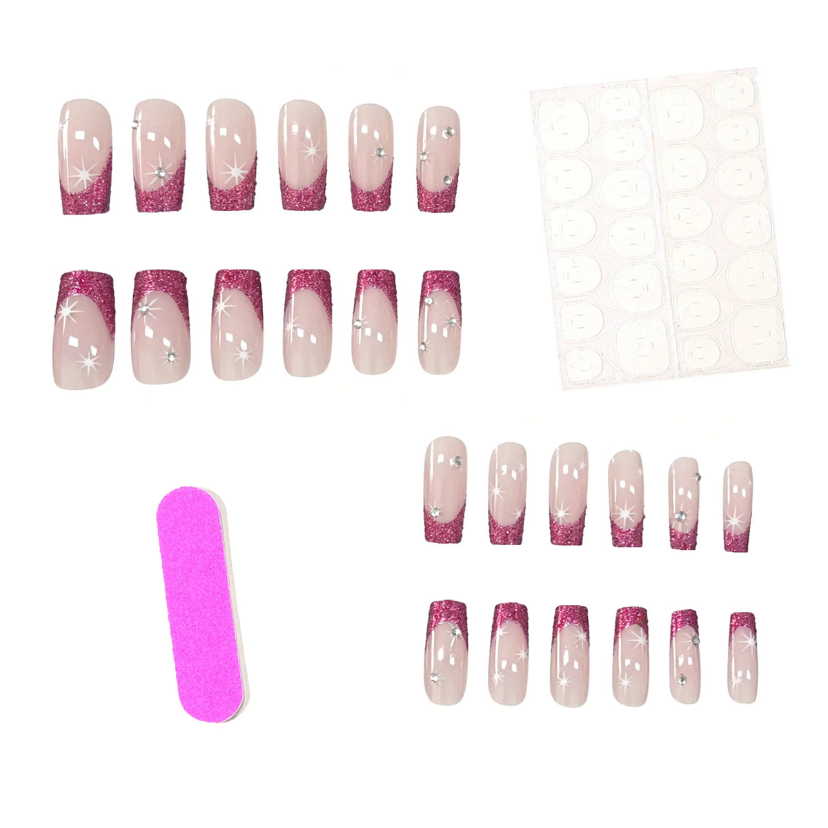Press-On Nail Set Glitter French Tips Set of 24