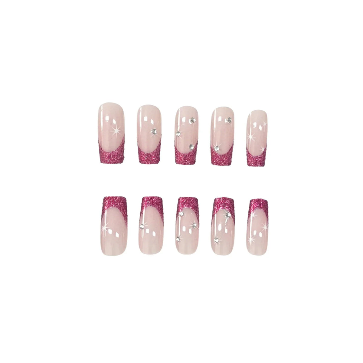 Press-On Nail Set Glitter French Tips Set of 24