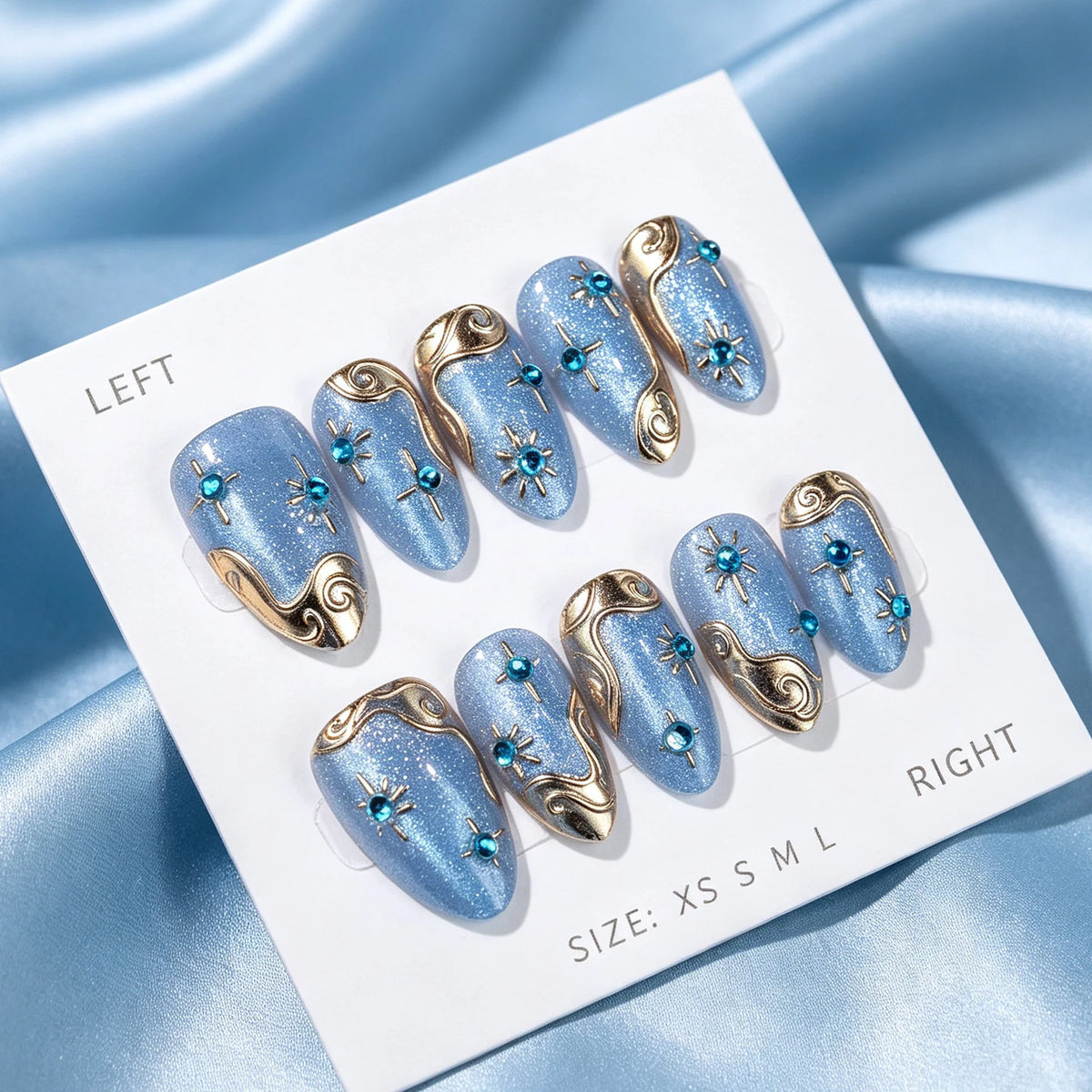 Press-On Nail Set Glitter & Gem Embellished Pre-Applied Adhesive