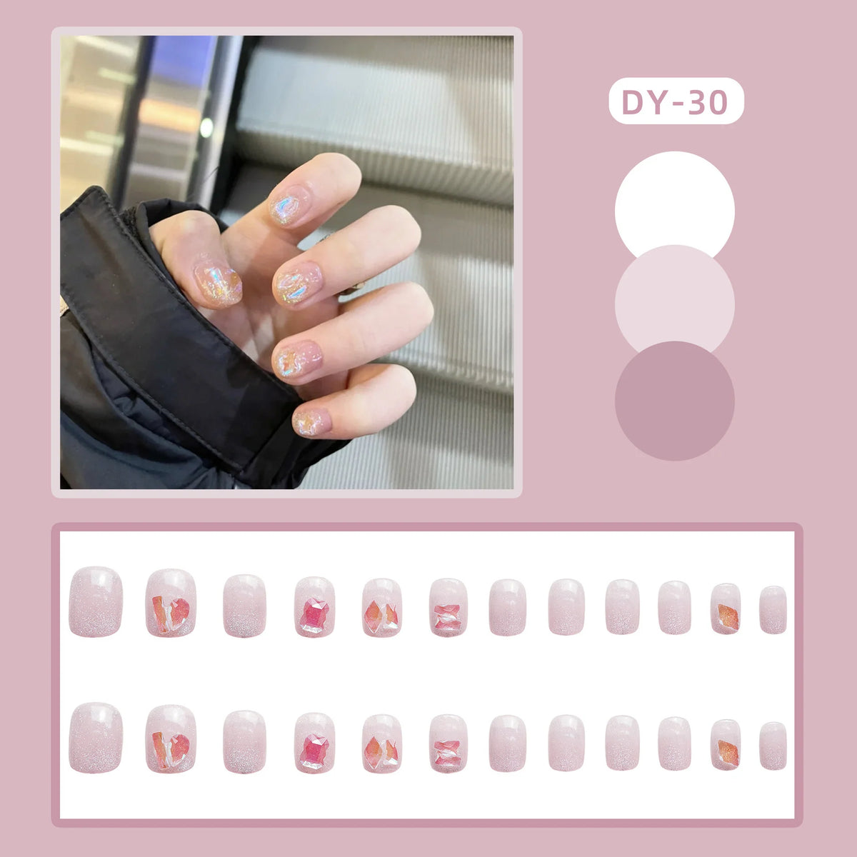 Press-On Nail Set Glitter Glue-On & Reusable