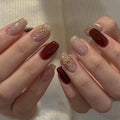 Press-On Nail Set Glitter & Gold Accents Peel-And-Stick