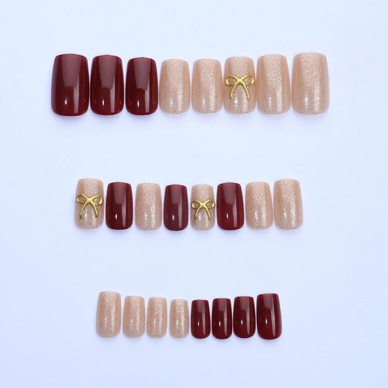 Press-On Nail Set Glitter & Gold Accents Peel-And-Stick