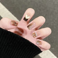 Press-On Nail Set Glitter & Heart Designs Mother-of-Pearl Reusable