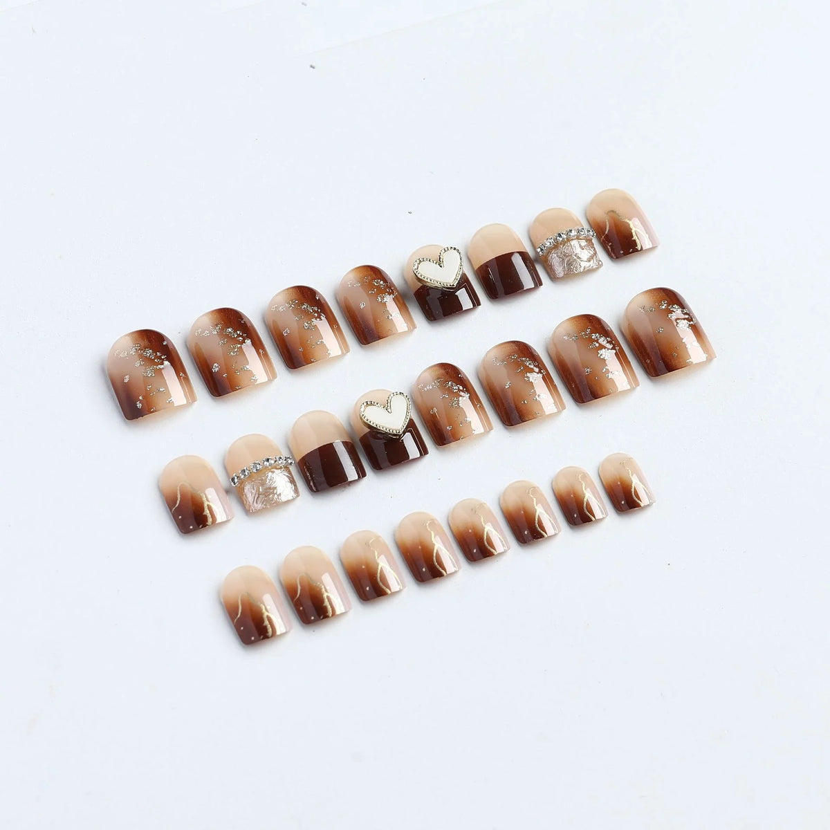 Press-On Nail Set Glitter & Heart Designs Mother-of-Pearl Reusable