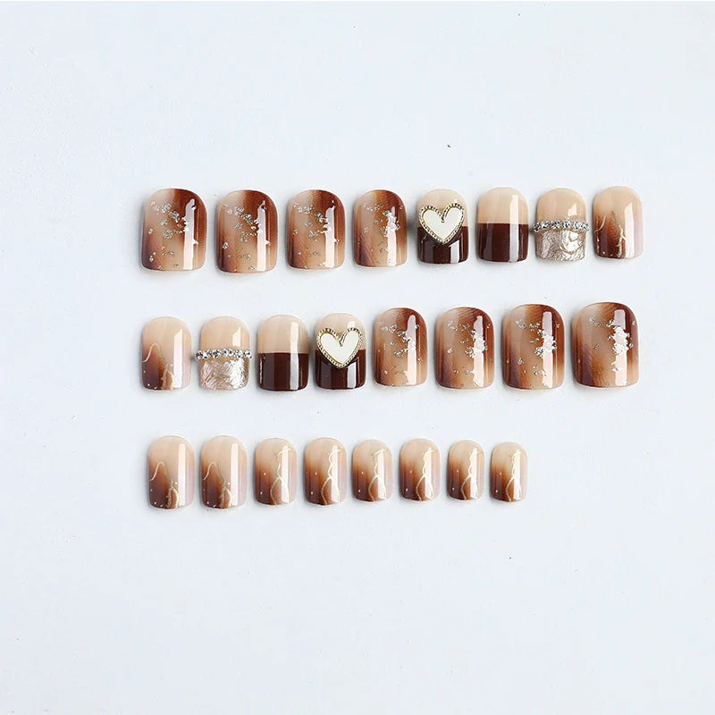 Press-On Nail Set Glitter & Heart Designs Mother-of-Pearl Reusable
