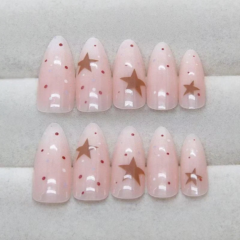 Press-On Nail Set Glitter Ombre Star Embellishments