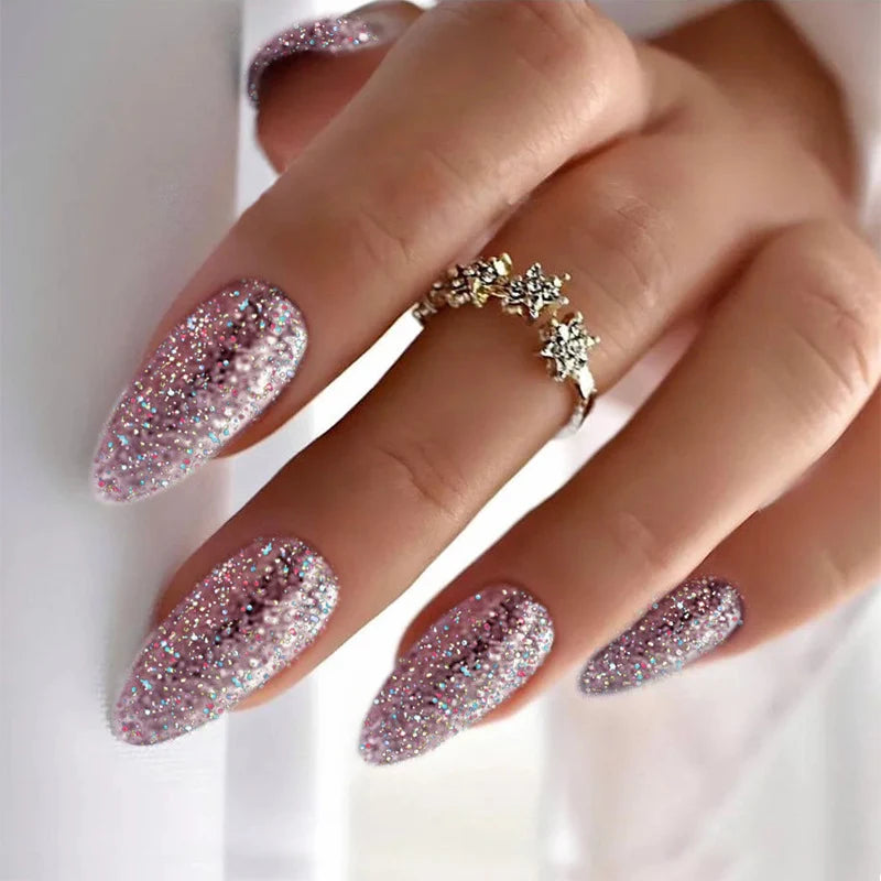 Press-On Nail Set Glitter Peel-And-Stick Reusable