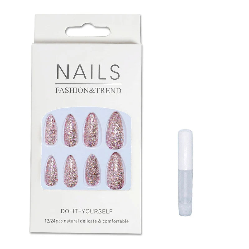 Press-On Nail Set Glitter Peel-And-Stick Reusable