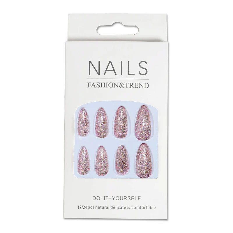 Press-On Nail Set Glitter Peel-And-Stick Reusable