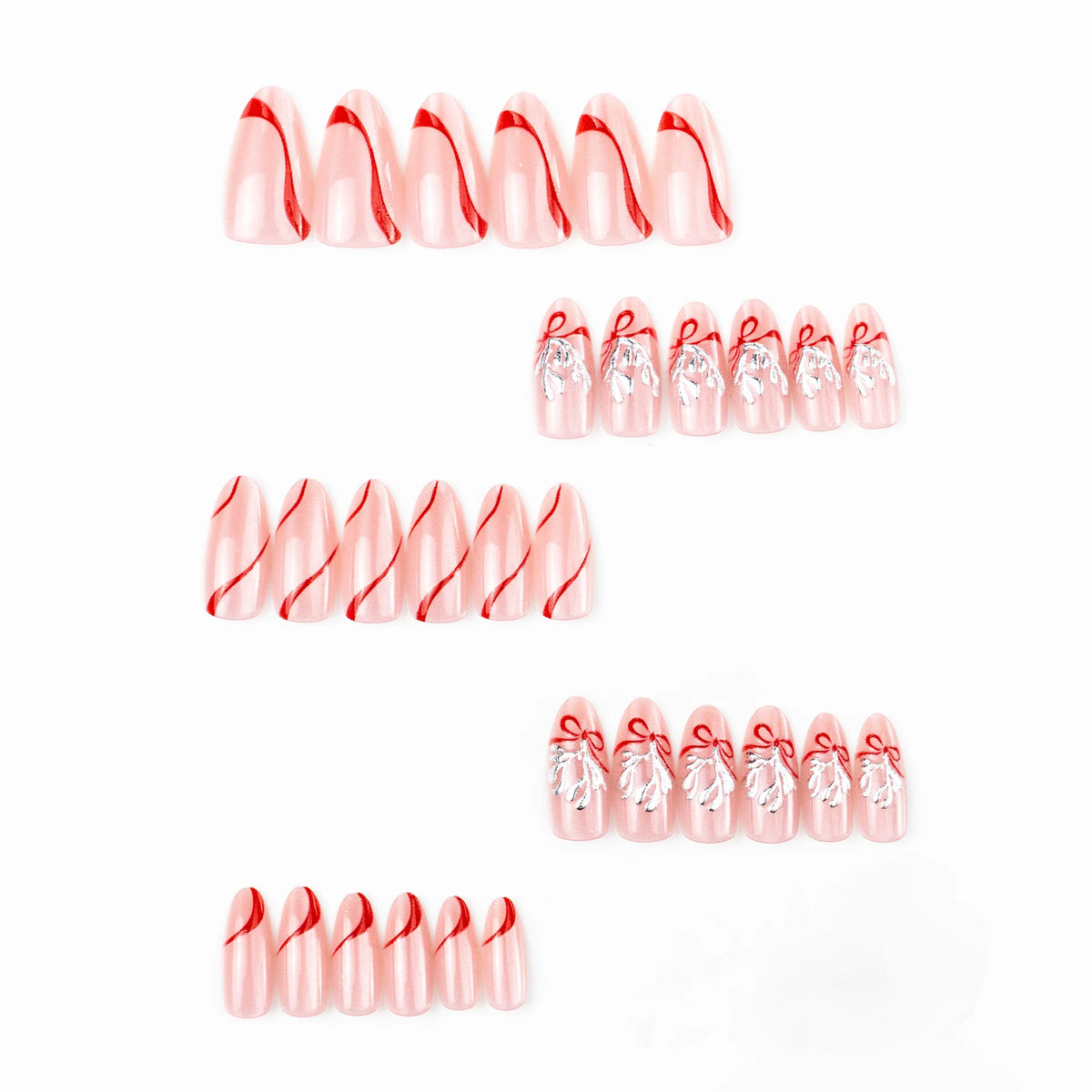 Press-On Nail Set Glitter Ribbon & Easy Application