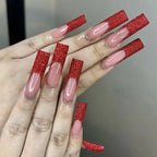 Press-On Nail Set Glitter Tip Chip-Resistant Adhesive Included