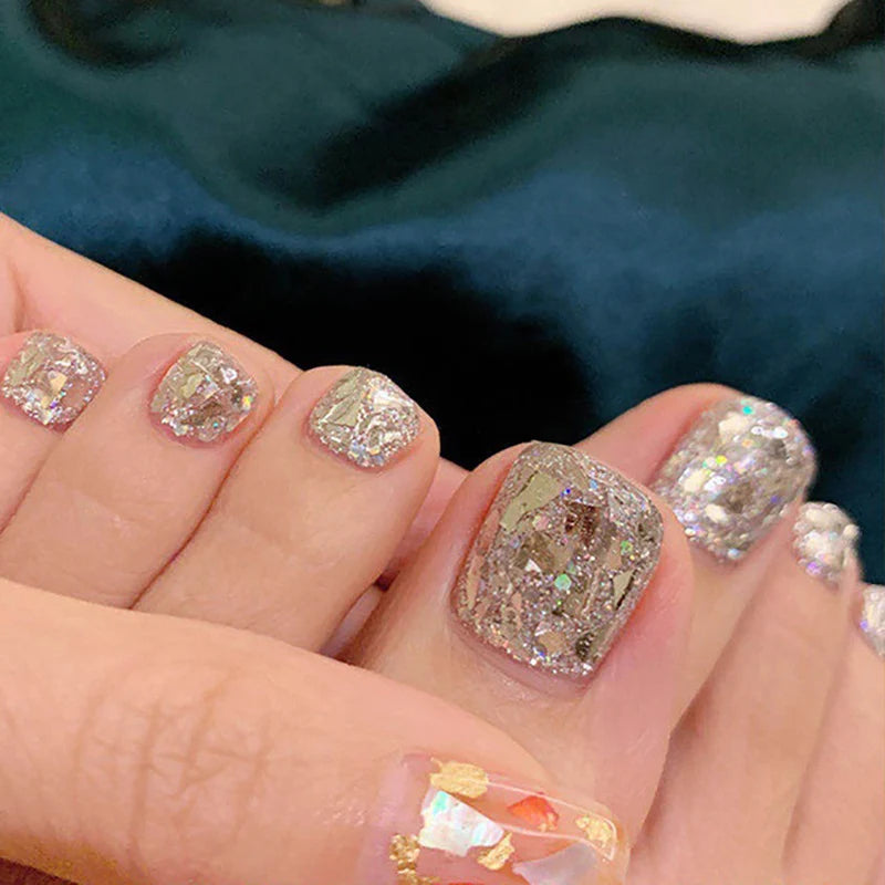 Press-On Nail Set Glittery Glue-On & Reusable