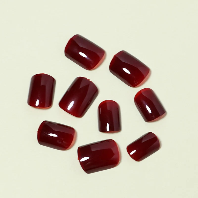 Press-On Nail Set Glossy Burgundy 24-Piece Reusable