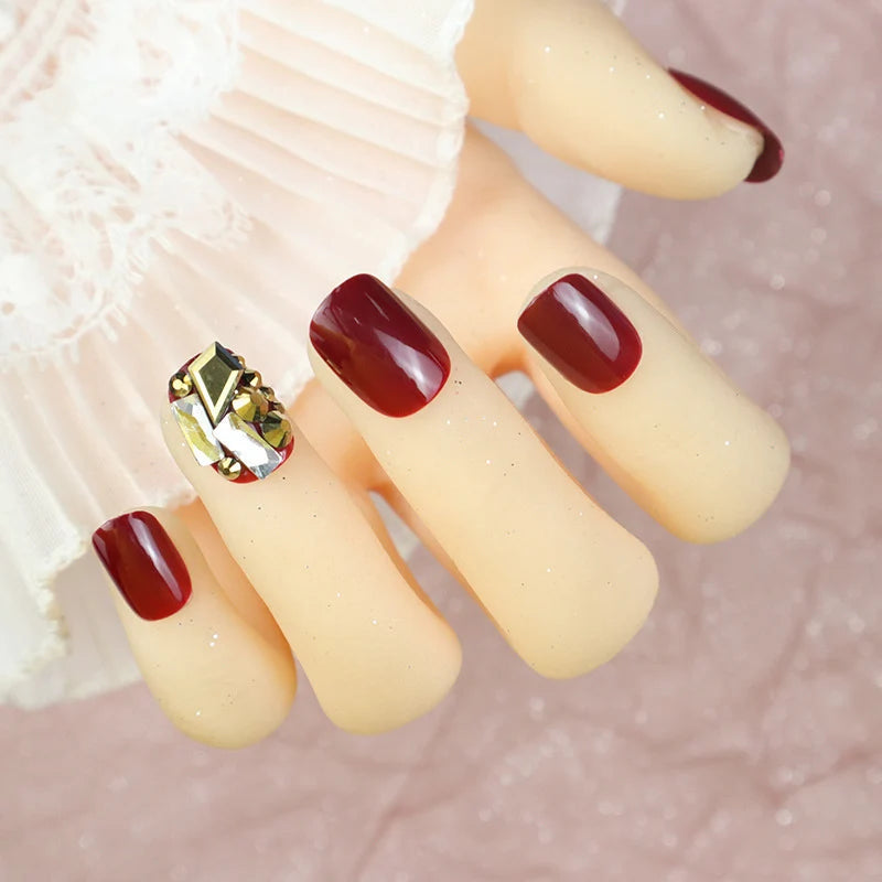 Press-On Nail Set Glossy Finish & Gem Accents