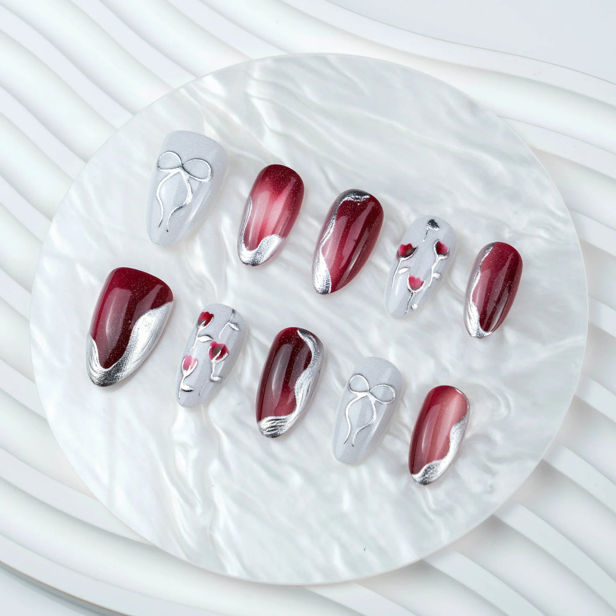 Press-On Nail Set Glossy Floral Easy Application
