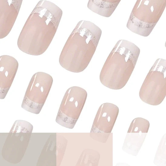 Press-On Nail Set Glossy French Tip No Glue