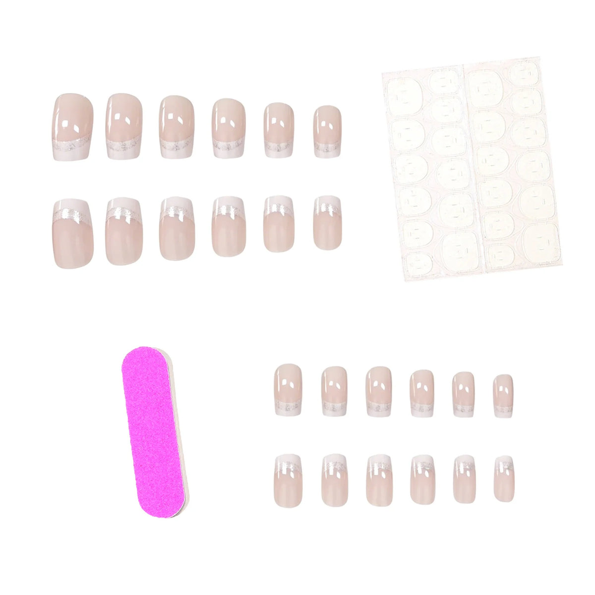 Press-On Nail Set Glossy French Tip No Glue