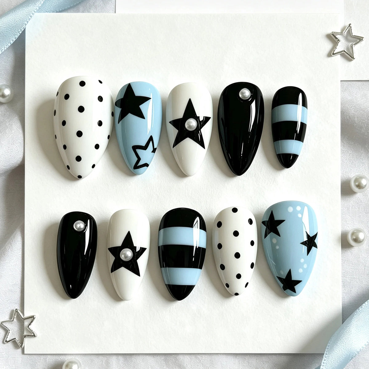 Press-On Nail Set Glossy Gel Finish 24 Pieces