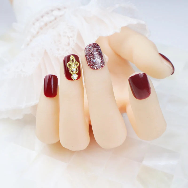 Press-On Nail Set Glossy Glitter Long-Lasting Adhesive